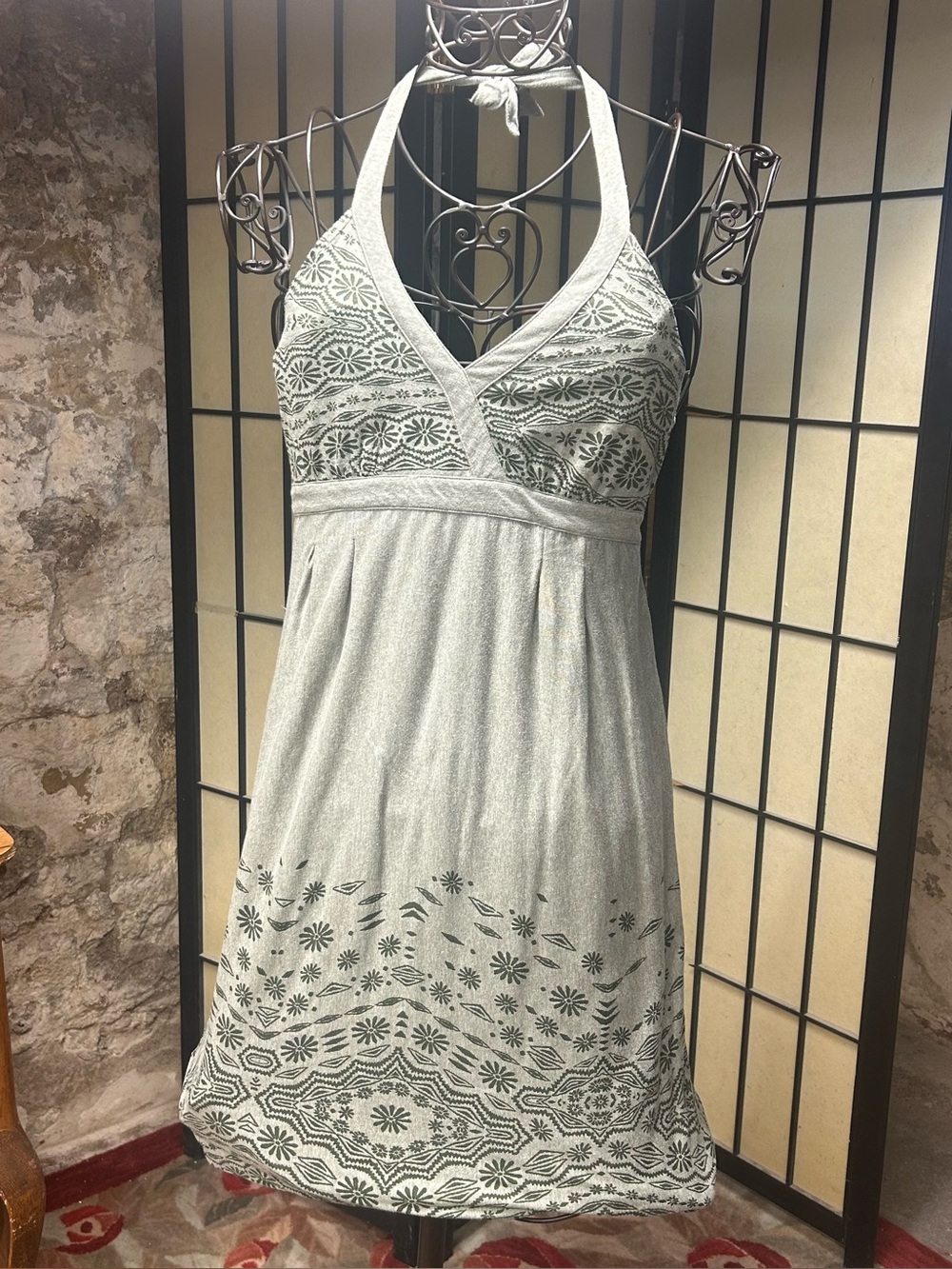 Athleta 'Balsa Burnout Halter' Sage Green/Geo Print Midi Dress: MED